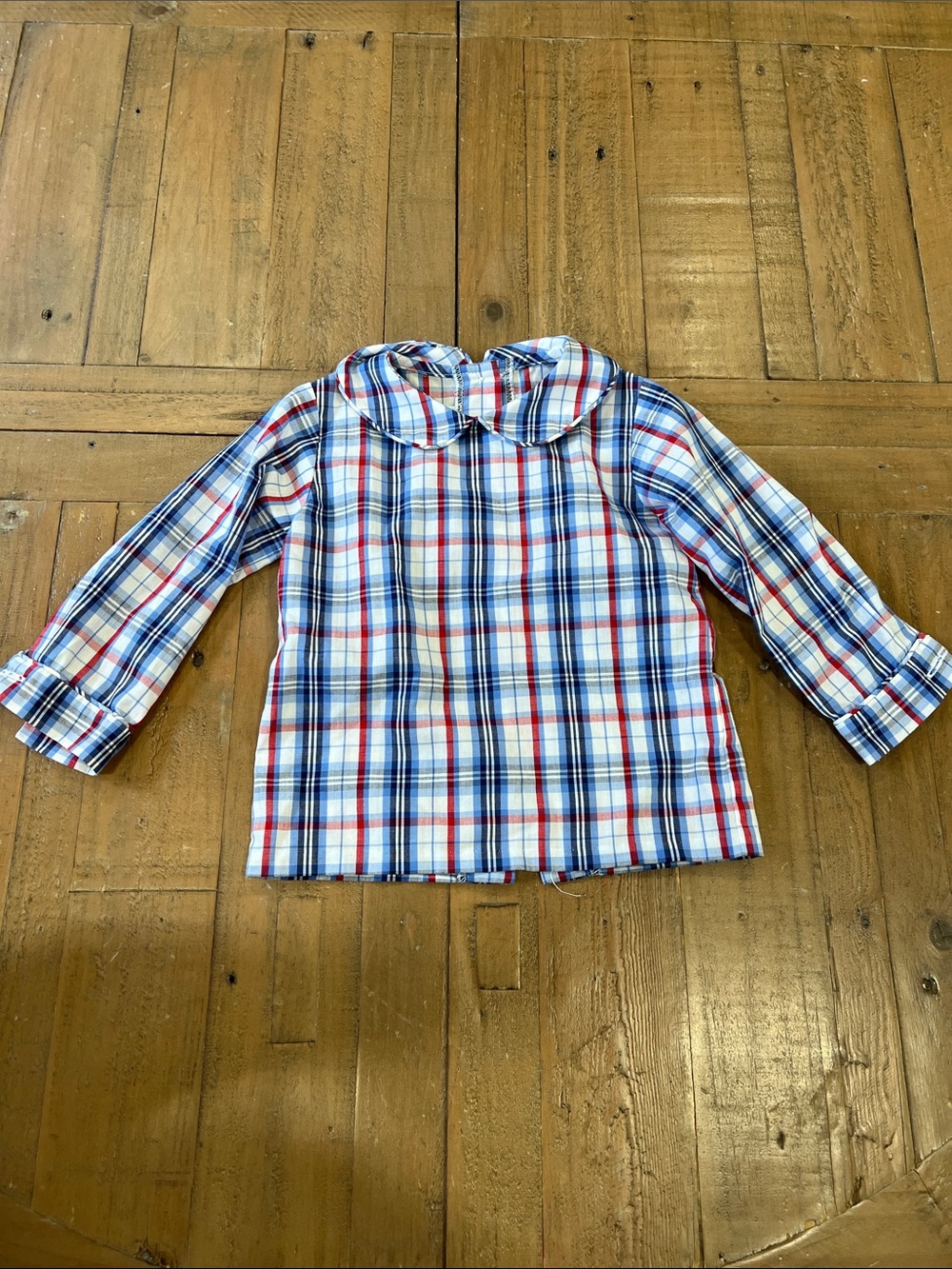 Little English red white and blue plaid Peter Pan collar blouse 18 months
